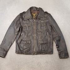 Superdry Mens Jacket XL Brown Leather Brad Ryan Biker Moto Cafe Racer Distressed