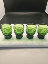 Vintage Dark Green Rippled Glass,Shot Glasses Set Of 4,