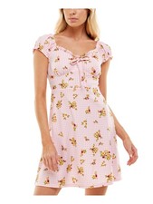 ULTRA FLIRT Womens Fit + Flare Dress Pink Cap Sleeve Unlined Tie Juniors S