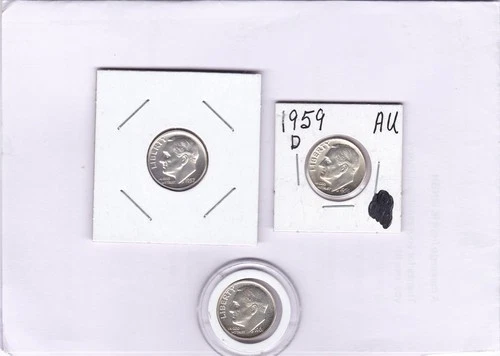 3  x  Roosevelt   Dimes  (90% Silver)  Sharp  (1957 P, 1959 D, & 1961 P)  Coins