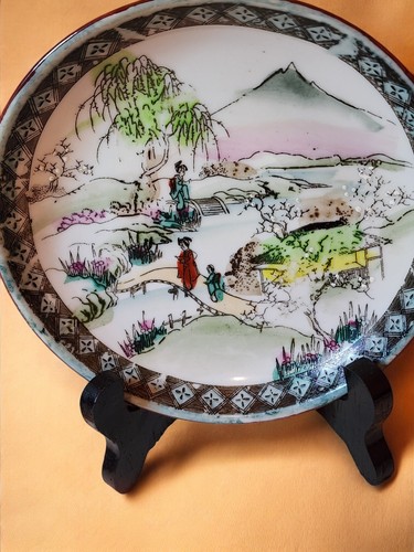 Antique Nippon Hand Painted Porcelain Plates Pair of 5.75” Scenic Landscape - Picture 3 of 7