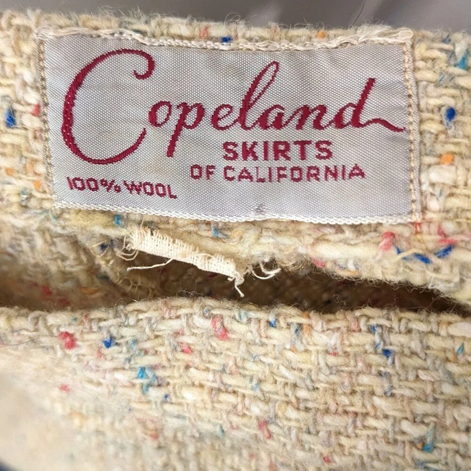 Falda oscilante vintage años 50 100 % lana amarilla punteada tweed bouclé 3/4 círculo talla XS Foto 4 de 4