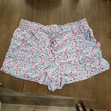 LOFT Linen Blend Shorts Women s Sz XL Floral Teal Pink Drawstring Pockets EUC