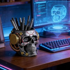 Totenkopf-Stiftehalter, Bleistifthalter, Heim- und B&uuml;rodekoration,