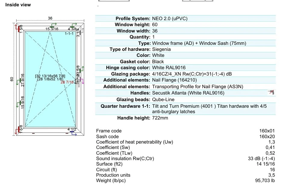 Avora Triple Panel Inclinable y Giratorio Ventana 36" x 60" Marco Único con Pantalla Foto 3 de 4