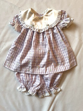 Vintage Baby Girls Lilac Dress  Bloomers Lace Trim Satin Bib Collar 3-6M Easter