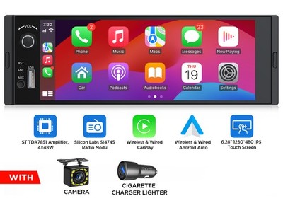 6.28'' 1DIN Smart Car Stereo Wireless Apple Carplay Android Auto Multimedia Radio