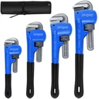 4pc Pipe Wrench Set Monkey Heat Treated Adjustable Heavy Duty With Storage Bag