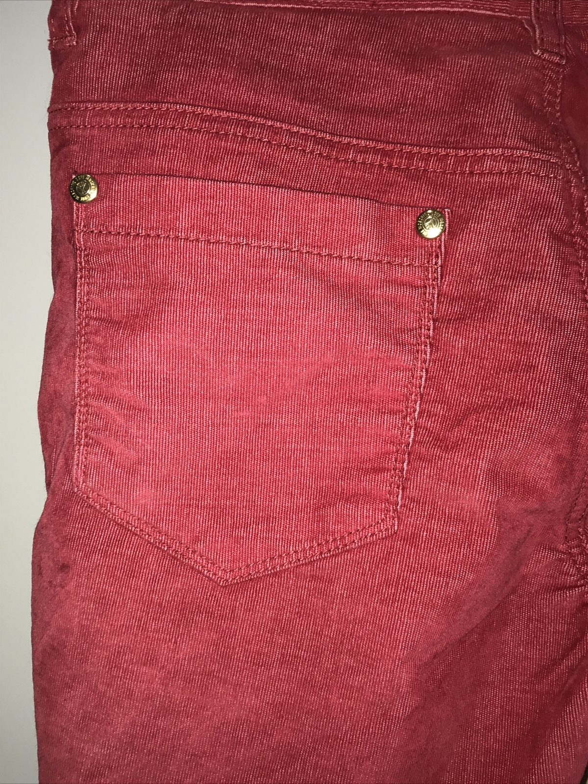 1990s VLove Moschino Red Velvet/Fine Needlecord Jeans,  Size 26, Inside Leg 32" 9