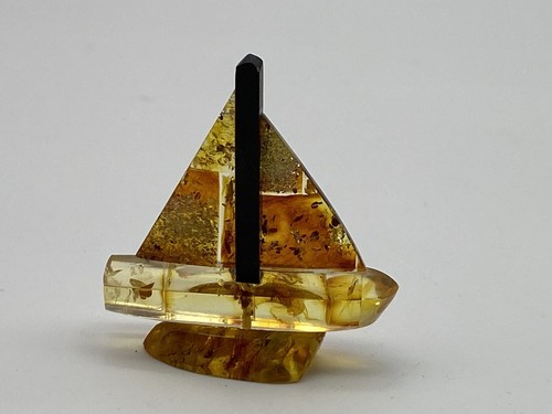 Amber Mini Figurine Yacht Sailboat Desk Ornament Baltic Real Amber - Picture 7 of 12