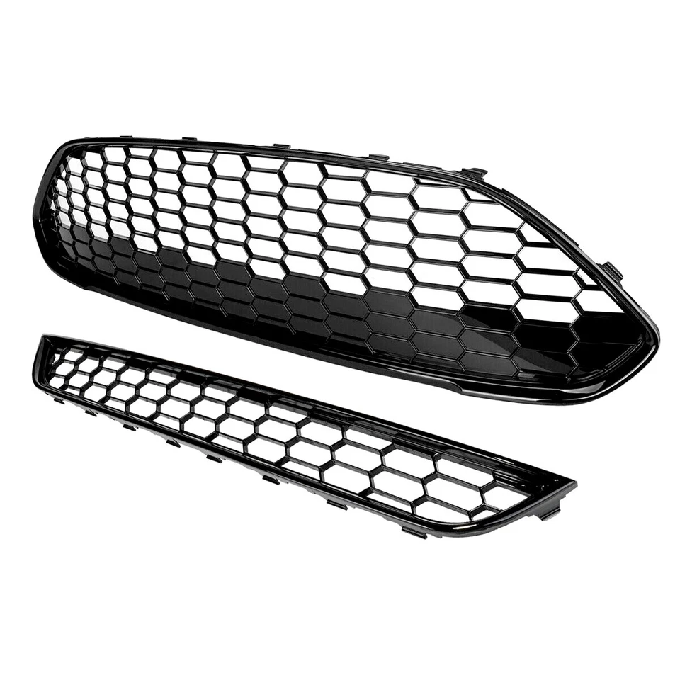 ST Honeycomb Style Front Bumper Upper+Lower Grille Mesh For Ford Fiesta 2013-18 Foto 3 de 4