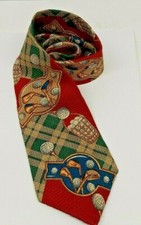 Evan Picone 60" neck tie red blue green golf clubs balls imported silk USA made