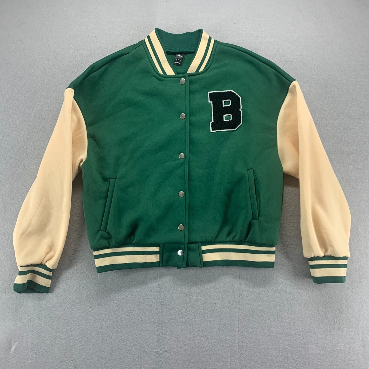 Shein Jacket Womens XL Green Beige Varsity Snap Button Pocket