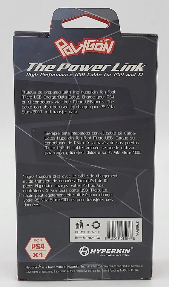 Hyperkin Polygon Power Link High Performance USB Cable for PS4 and Xbox One Y/W - Image 2 of 2