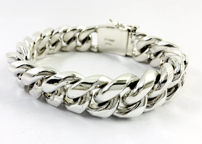 Very Heavy Taxco Mexico 925 Sterling Silver Curb Chain Bracelet