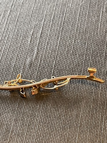 Antique 9ct Gold & Amethyst Bar Brooch With Chain - Picture 8 of 11