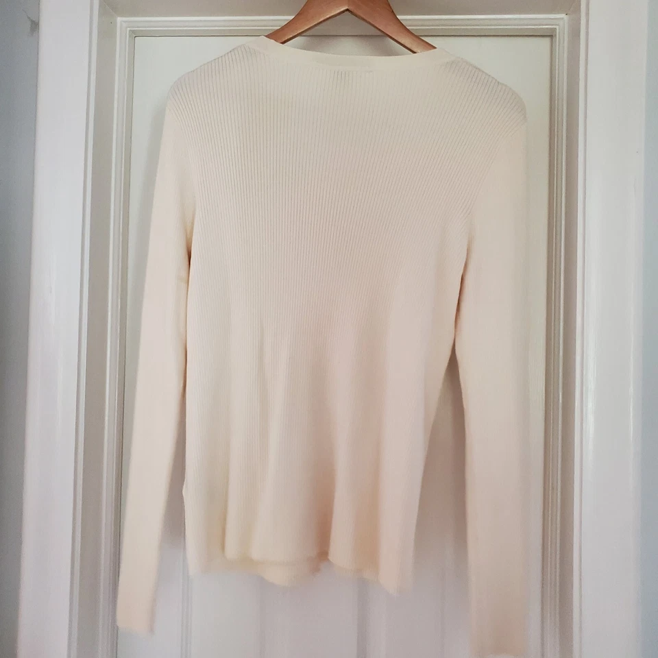 Cárdigan Josephine Chaus Acanalado Marfil Cuello en V Talla L Foto 2 de 4