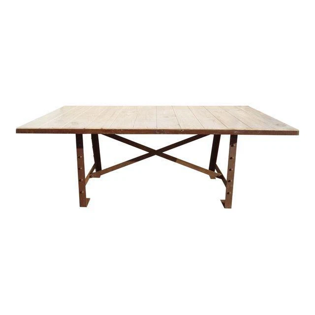 7 ft urban industrial metal wood dining room table rivet cast iron distressed B - Image 2 of 4