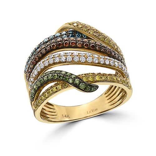 LeVian 14K Yellow Gold H-I SI2 Red Yellow Diamond 1.18 cts Ring Size 7 - Picture 2 of 9