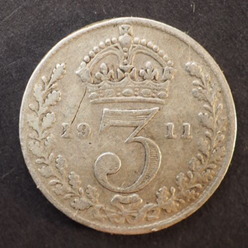 1911 Great Britain Silver 3 Pence (3P) - FREE SHIPPING! M5380