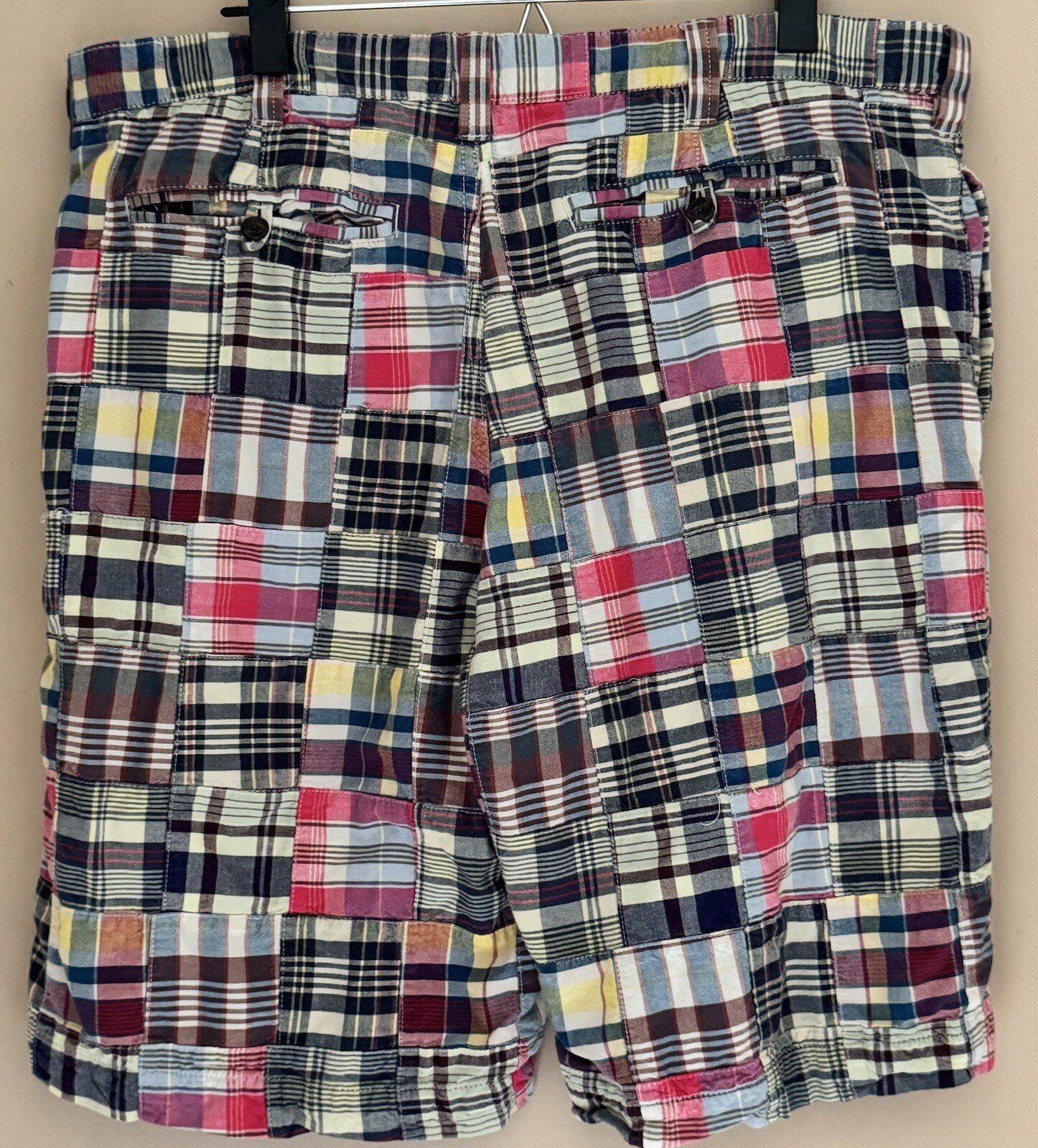 OLD NAVY Plaid Patchwork Madras Flat Front Slash … - image 2