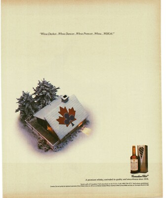 1989 CANADIAN CLUB Whiskey symbols on roof for Santa Claus Vintage Print Ad