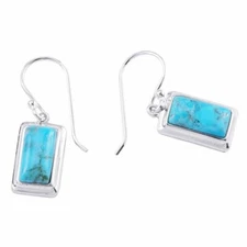 925 REAL SILVER *** Earrings with Turquoise Square 27mm