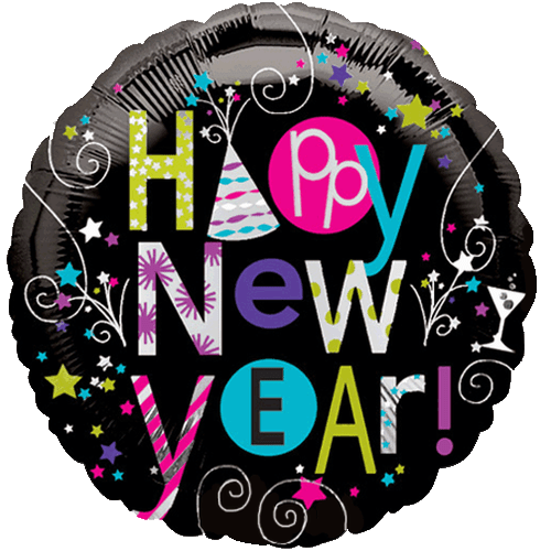 HAPPY NEW YEAR COLOURFUL FOIL BALLOON PARTY DECORATION YEARS EVE 43CM STARS HAT - Picture 1 of 3