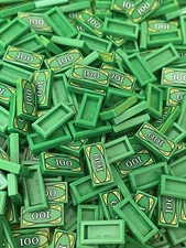 Lego 50 Pieces Money Tile / City Mini Figures 1x2 Green Tiles With 100 pattern