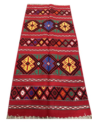 Amazing Hand Knotted Vintage Turkish Kilim Kilm Wool Area Rug 4 x 2 Ft