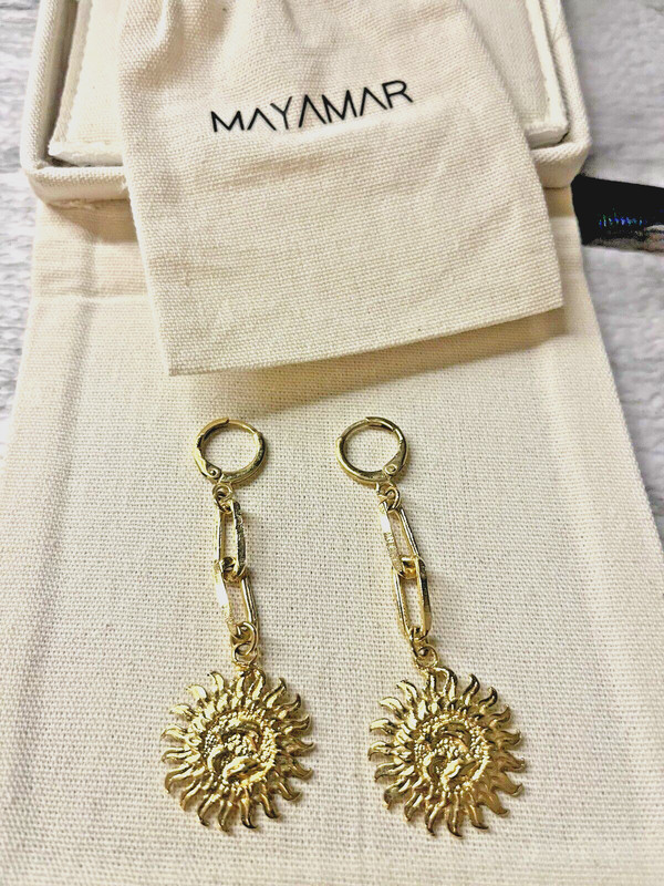 Myanmar SUN Huggie earrings 18k gold Plated. Paperclip style. Gift. Trending