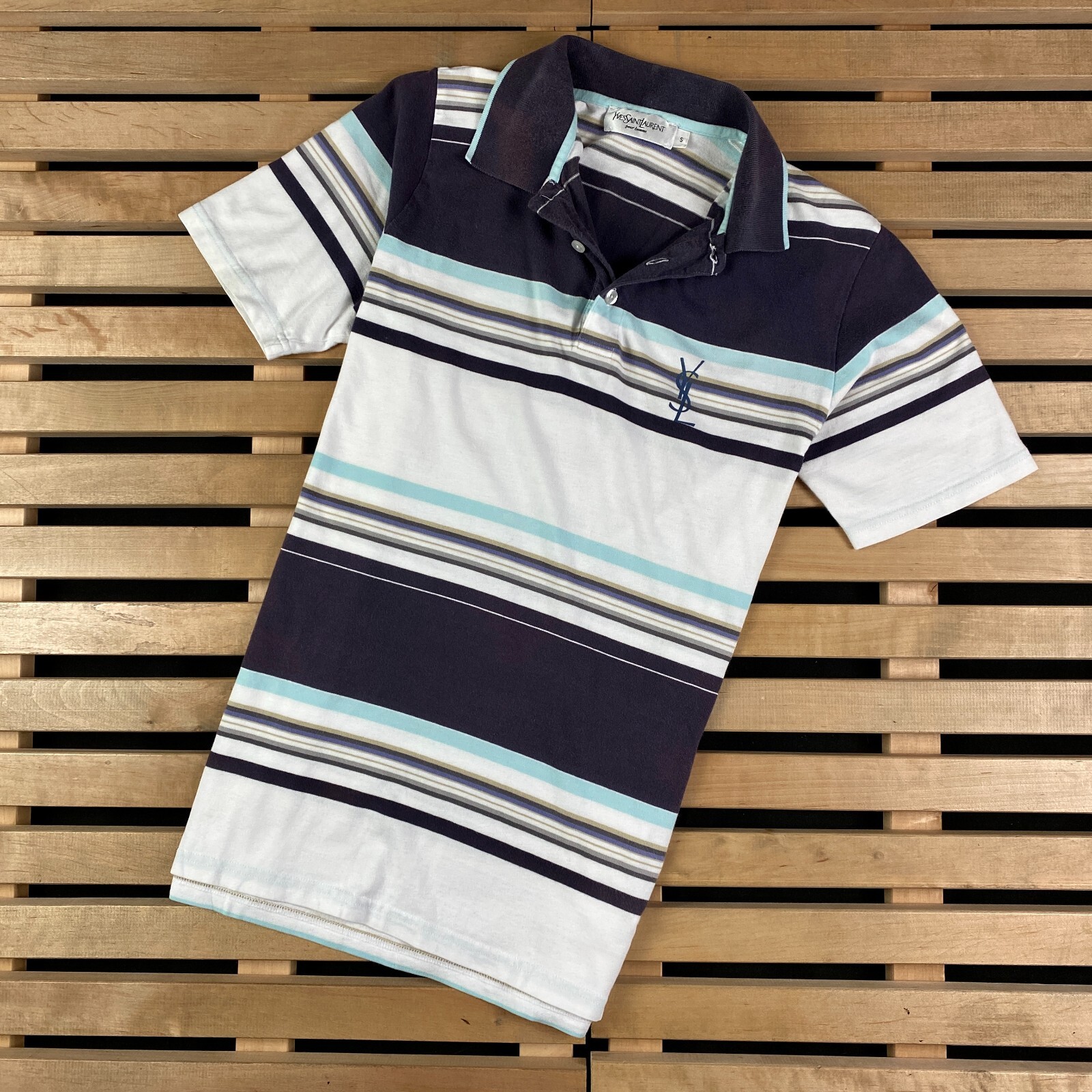 SAINT LAURENT Mens Polo T Shirt Yves Saint Lauren YSL Vintage Size S