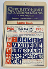 Security - First National Bank of Los Angeles 1956 Wall Calendar Anaheim Branch