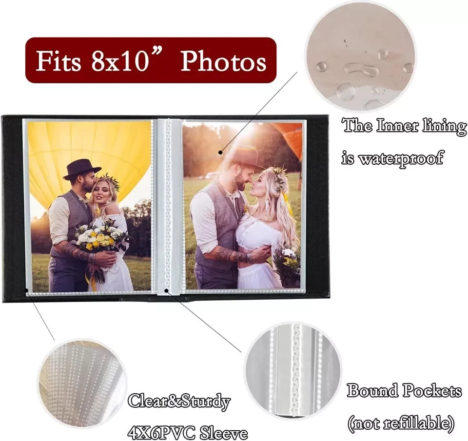 Álbum de Fotos 8X10 Páginas Transparentes Bolsillos Cubierta de Cuero Deslizable en Álbum de Fotos Soporte Foto 4 de 4