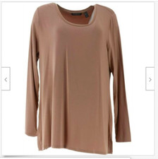 H Halston Essentials Scoop-Neck Long Slv Tunic Side Slits Almond LARGE