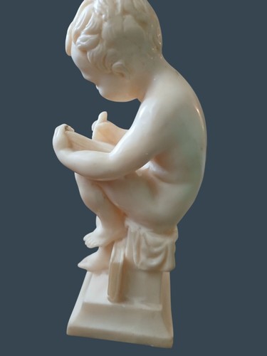 Vintage italienische Alabaster Figur Junge liest Buch 8" groß neoklassisches Dekor - Bild 5 von 10