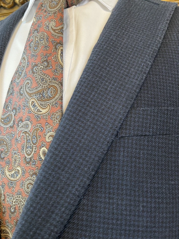 Blazer Chaqueta Deportiva Calvin Klein 42R Azul Oscuro Negro Diente de Cachorro Seda y Lana 2Btn Foto 3 de 4