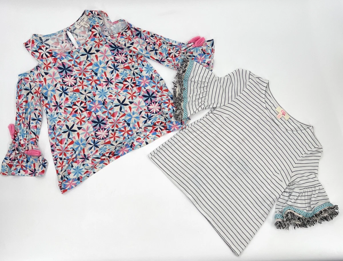 Lot of 2 Jessica Simpson GB Girls Shirts Medium Floral Stripe Long