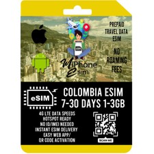Colombia Travel eSIM Prepaid 1-3GB 7-30 days 4G LTE Network QR Activation