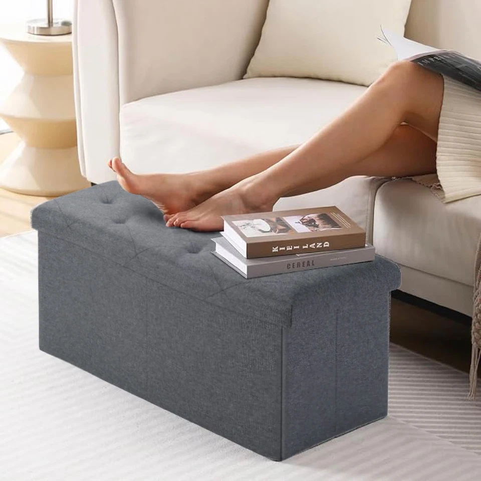 35" Storage Ottoman Bench Folding Footrest Chest End of Bed Stool,Padded Seat - Image 2 of 4