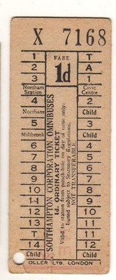 Bus / Straßenbahn Ticket Southampton Corp Omnibus 1d Northam Station etc