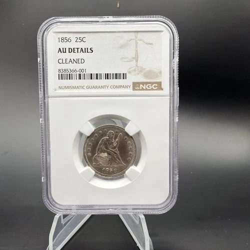 1856 25C Seated Liberty Silver Quarter - NGC AU Details Cleaned - Free Shipping