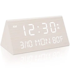 Wooden Digital Alarm Clock, 0-100% Dimmer, 2 Alarm Settings, Weekday/Everyday...