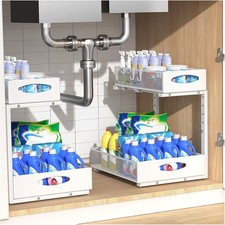 2 Pack Large Under Sink Storage, Height Adjustable Pull Out Under Sink Organiser