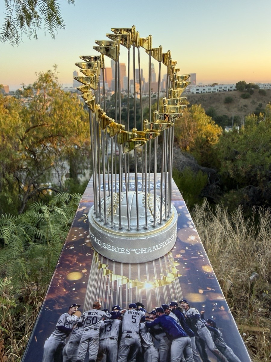 LA Dodgers 2025 World Series Championship Replica Trophy IN HAND LA Dodgers 2025 World Series Championship Replica Trophy IN HAND