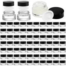 90 Pack 5ml Empty Glass Jars with Black Lid, Clear Airtight Cosmetics Contain...