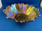 Carnival glass wave crest rim opalescent iridescent vintage bowl vtg mcm flower