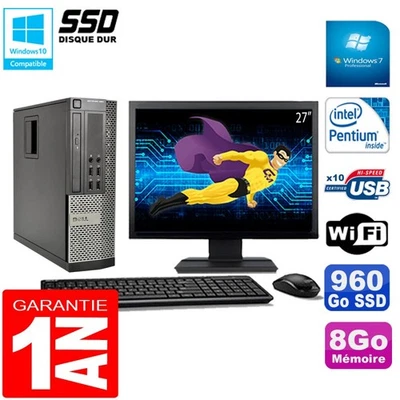 PC DELL 990 SFF Intel G840 Ram 8Go Disque 960Go SSD Graveur Wifi W7 Ecran 27" - Photo 1/4