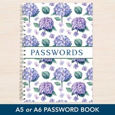 Hydrangea A5 A6 Internet Password Book Alphabetical  Handmade to Order UK