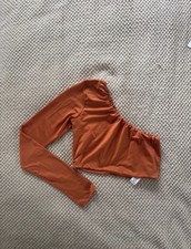Pretty Little Thing Orange Full Sleeve One Shoulder Crop Top